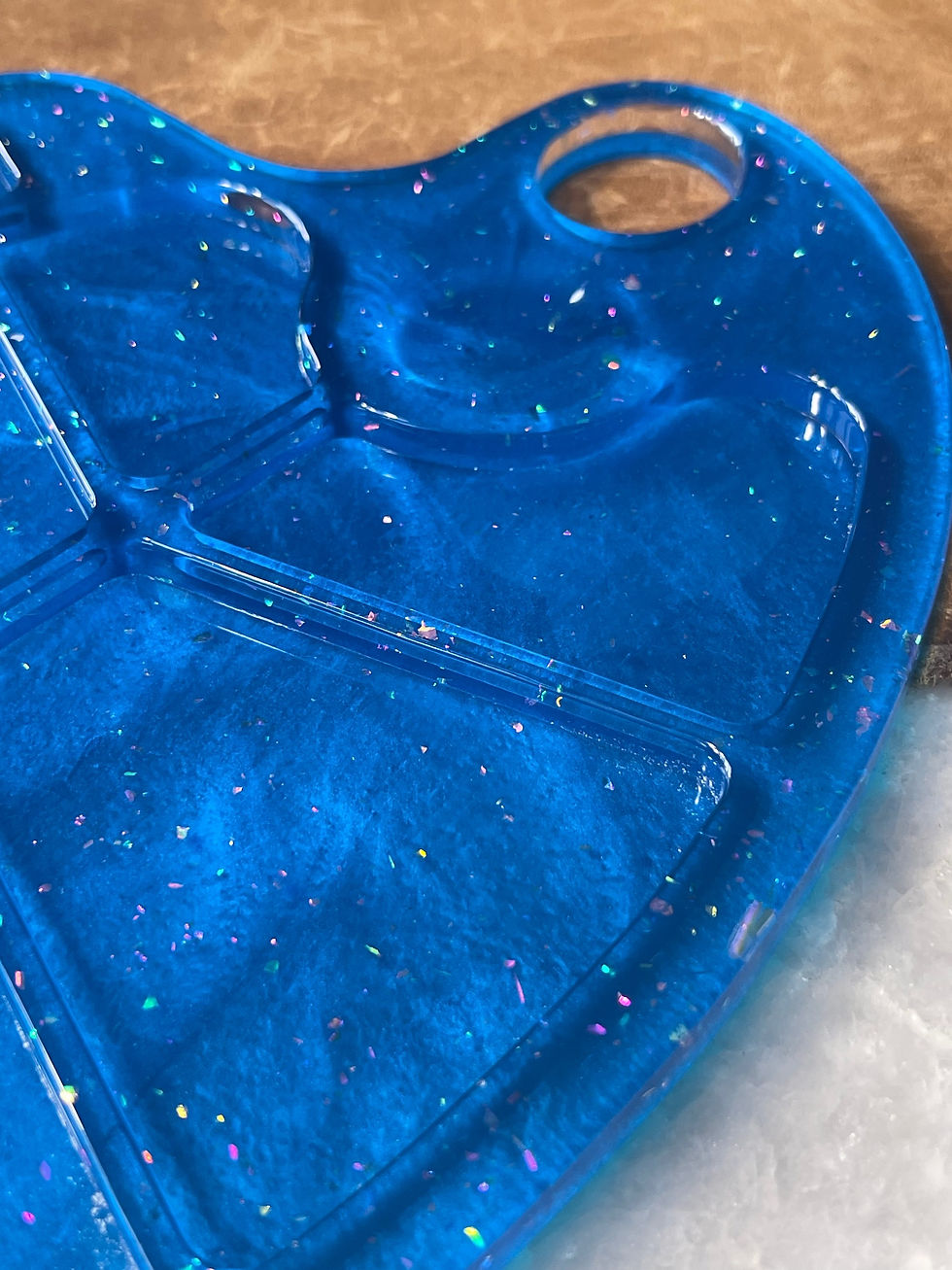 Thumbnail: Blue Handmade Resin, Painters Palette with Iridescent Glitter. 