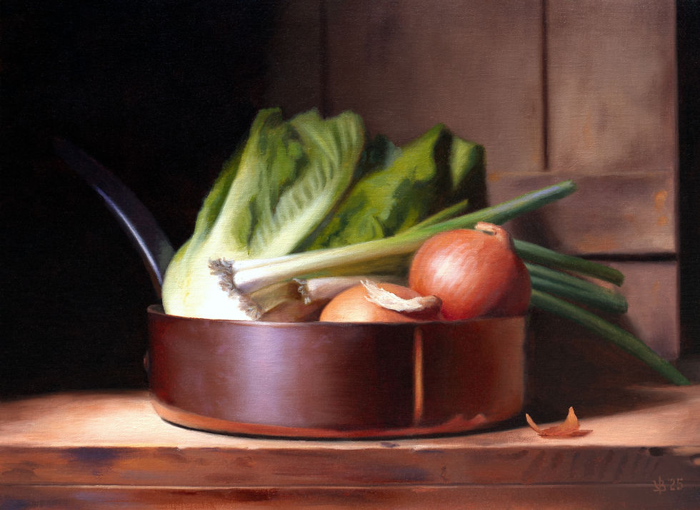Copper Pan, Romaine and Onions