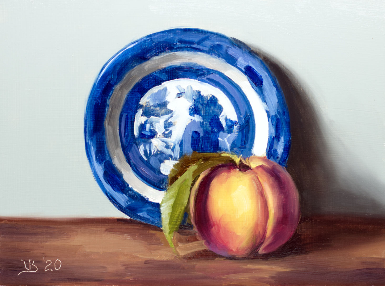Blue Willow Saucer and Peach