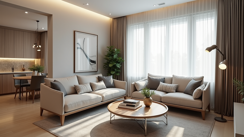 Eye-level view of a beautifully designed living room with modern decor