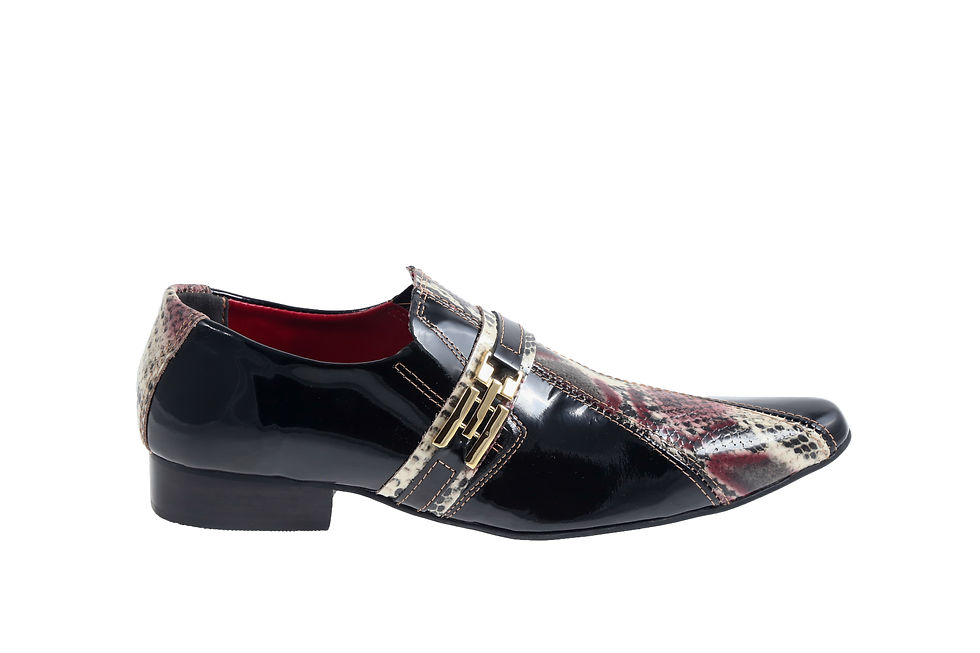 Miniatura: Sapato Social Masculino Maier Verniz preto e estampado cobra — Modelo 054A