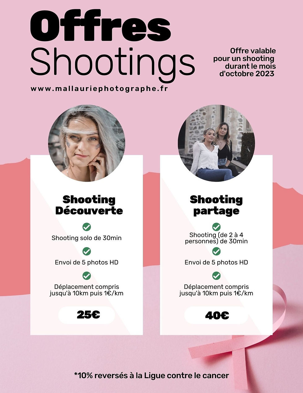 Visuel de l'offre de shootings Octobre Rose expliquée dans le texte dessous