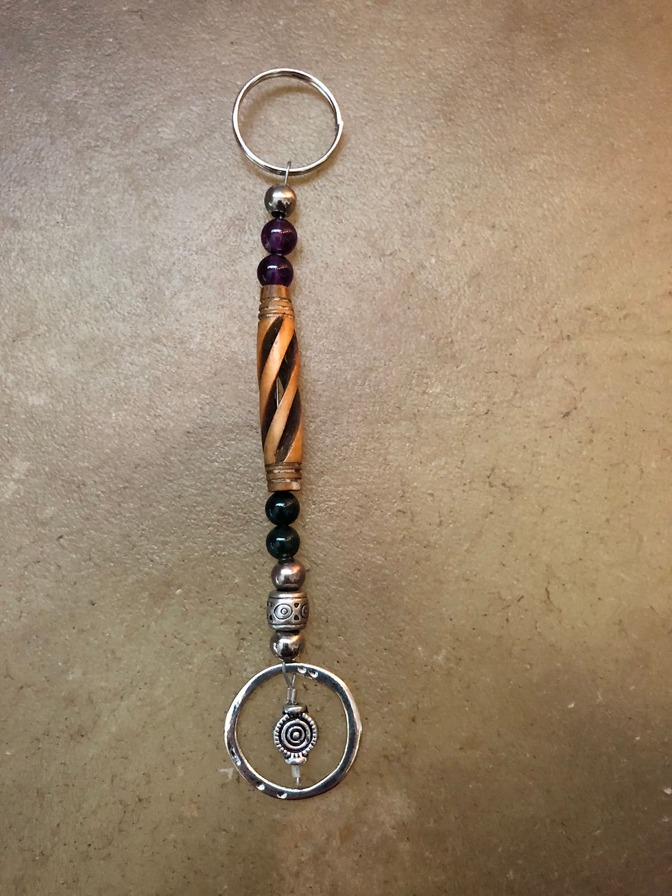 Amethyst-Green Agate Beaded Keychain or Rearview Mirror Charm