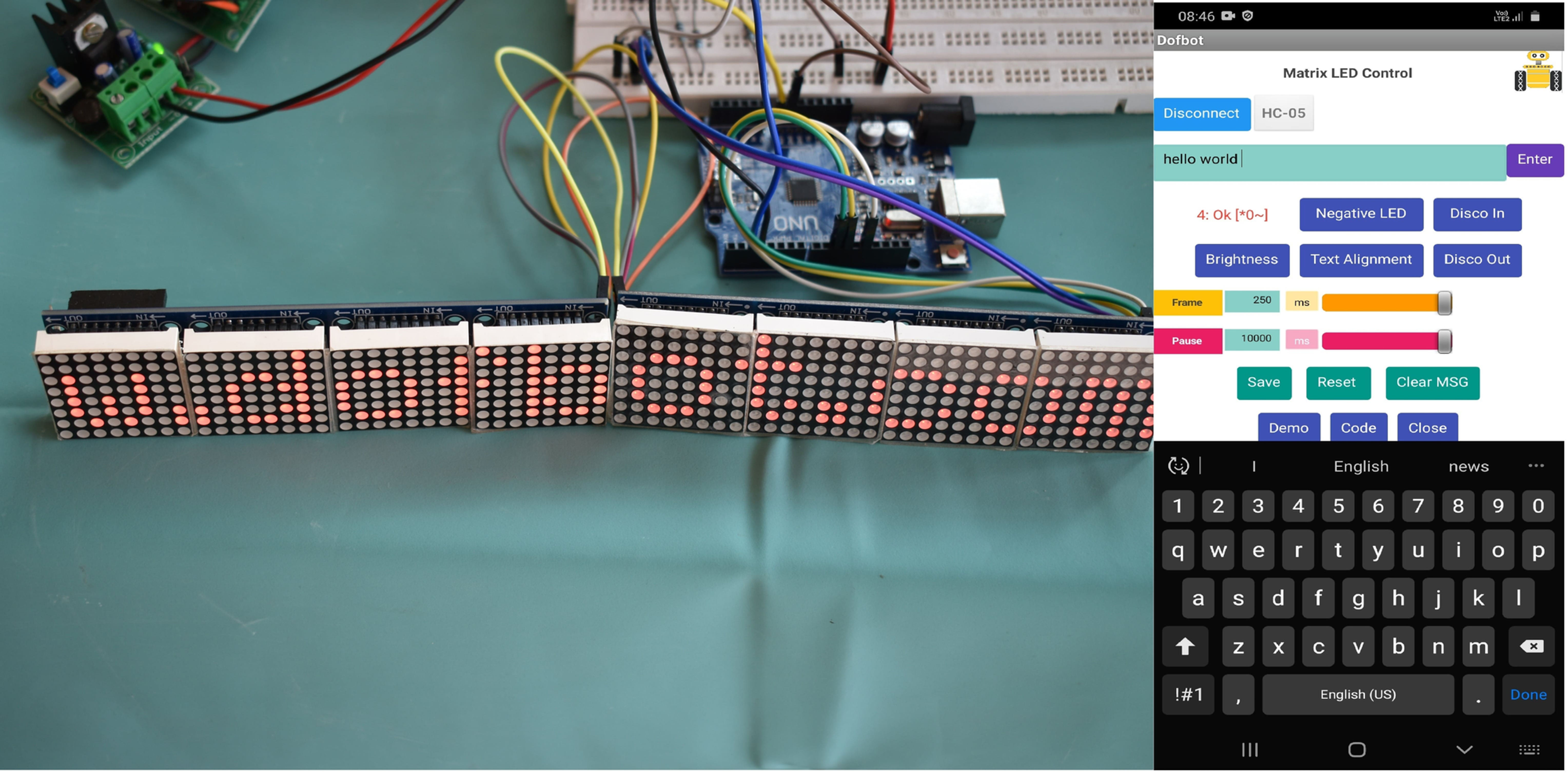 8X8 LED Matrix Max7219 Control using Bluetooth (Android App)