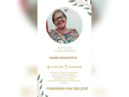 Nota de pesar pelo falecimento da rolimourense Namir Stragevitch