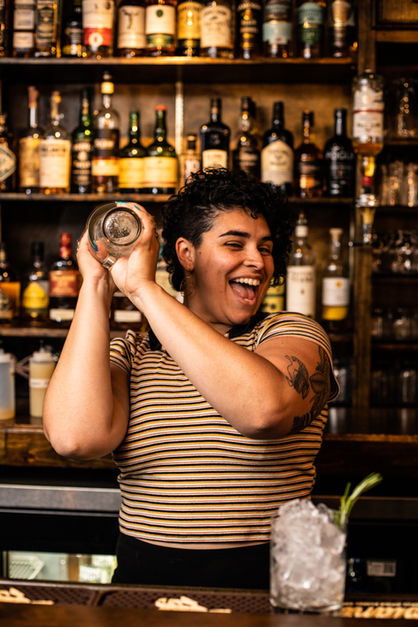 laughing bartender at Coopers Hill in Peterborough, NH