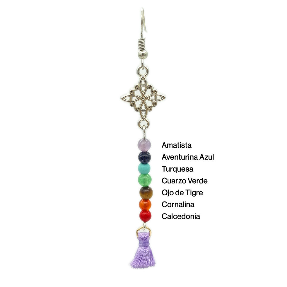 Miniatura: Aretes de Piedras Naturales de 7 Chakras, dije de Nudo de Bruja