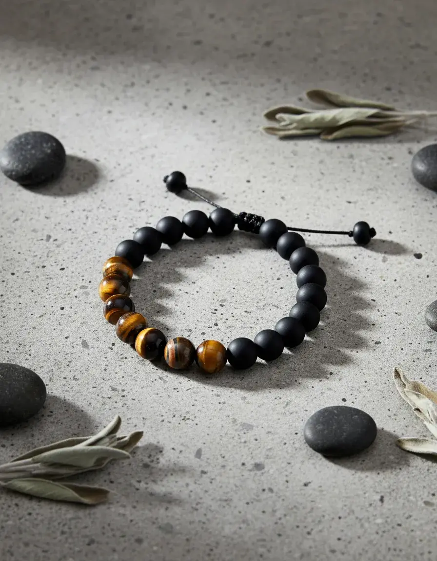 Pulsera de 21 cuentas de Ojo de Tigre y Onix negro mate de 8mm