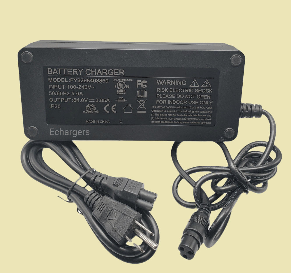 Charger- 84V, 3.85A,
M16 Plug Output-
For Charging 72V, 3.85A eBikes, Scooters  
