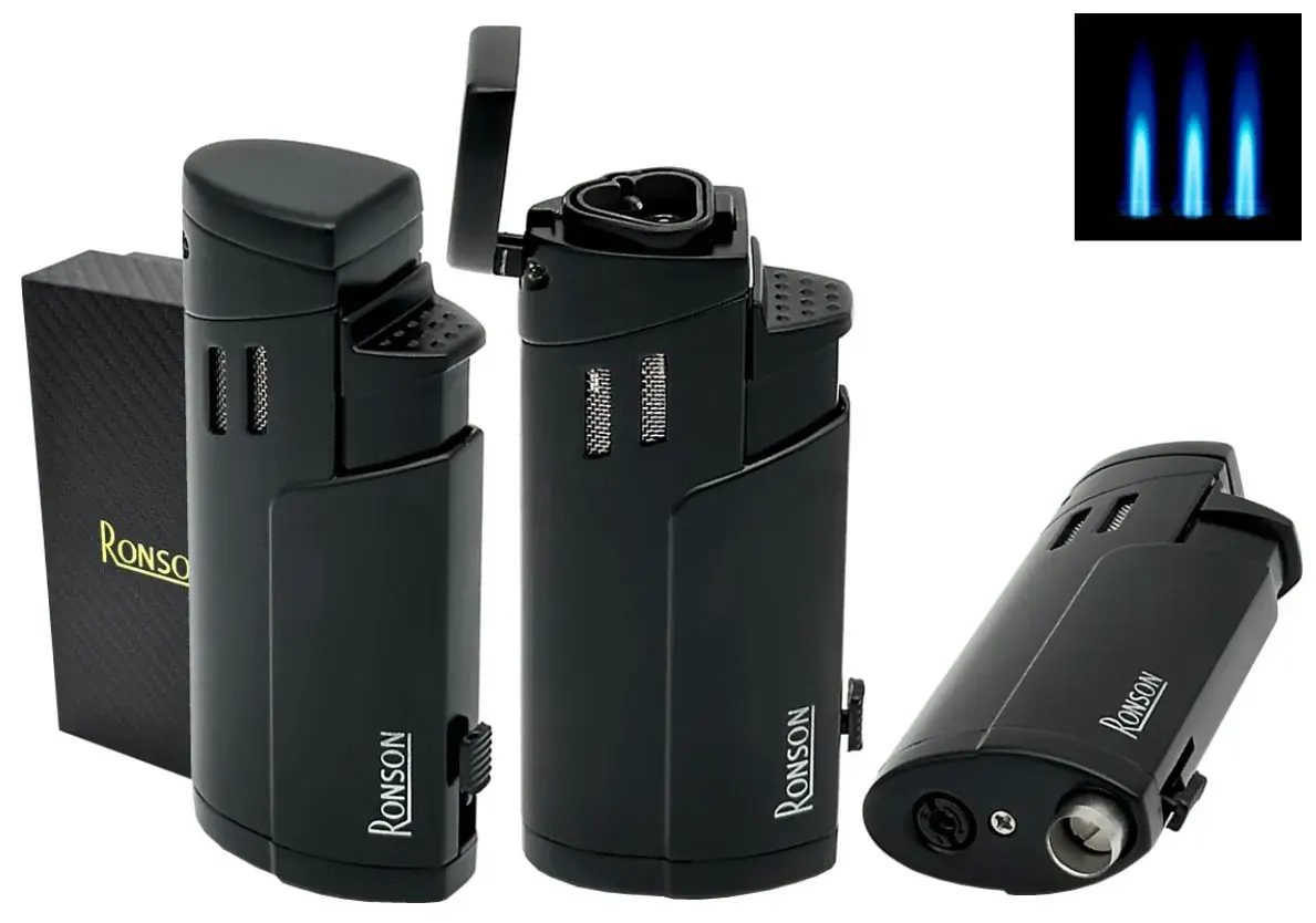 RONSON CYCLON 3x Jet Lighter with Cigar Punch – Black