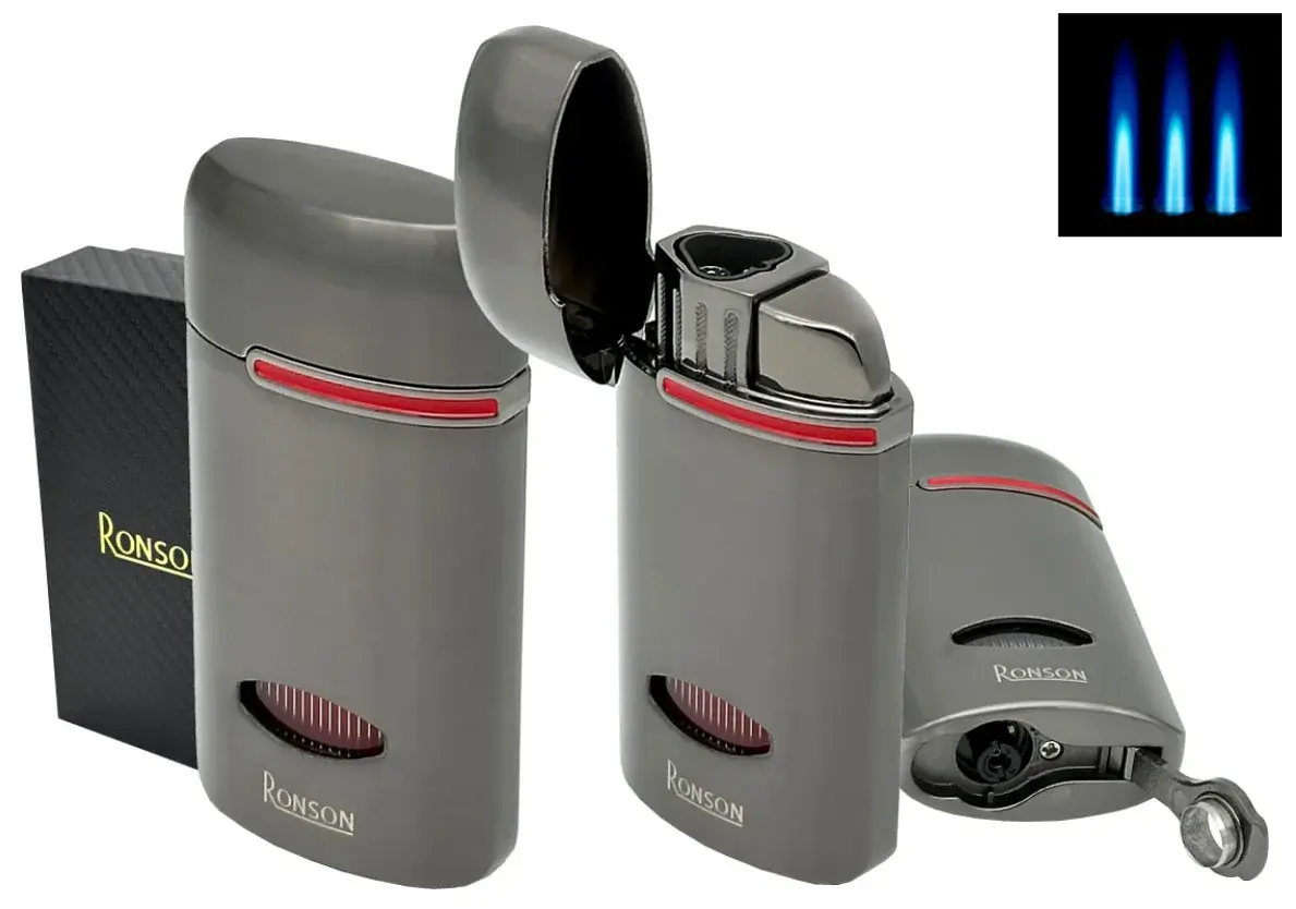 RONSON FEN 3x Jet Lighter with Cigar Punch – Gun Metal