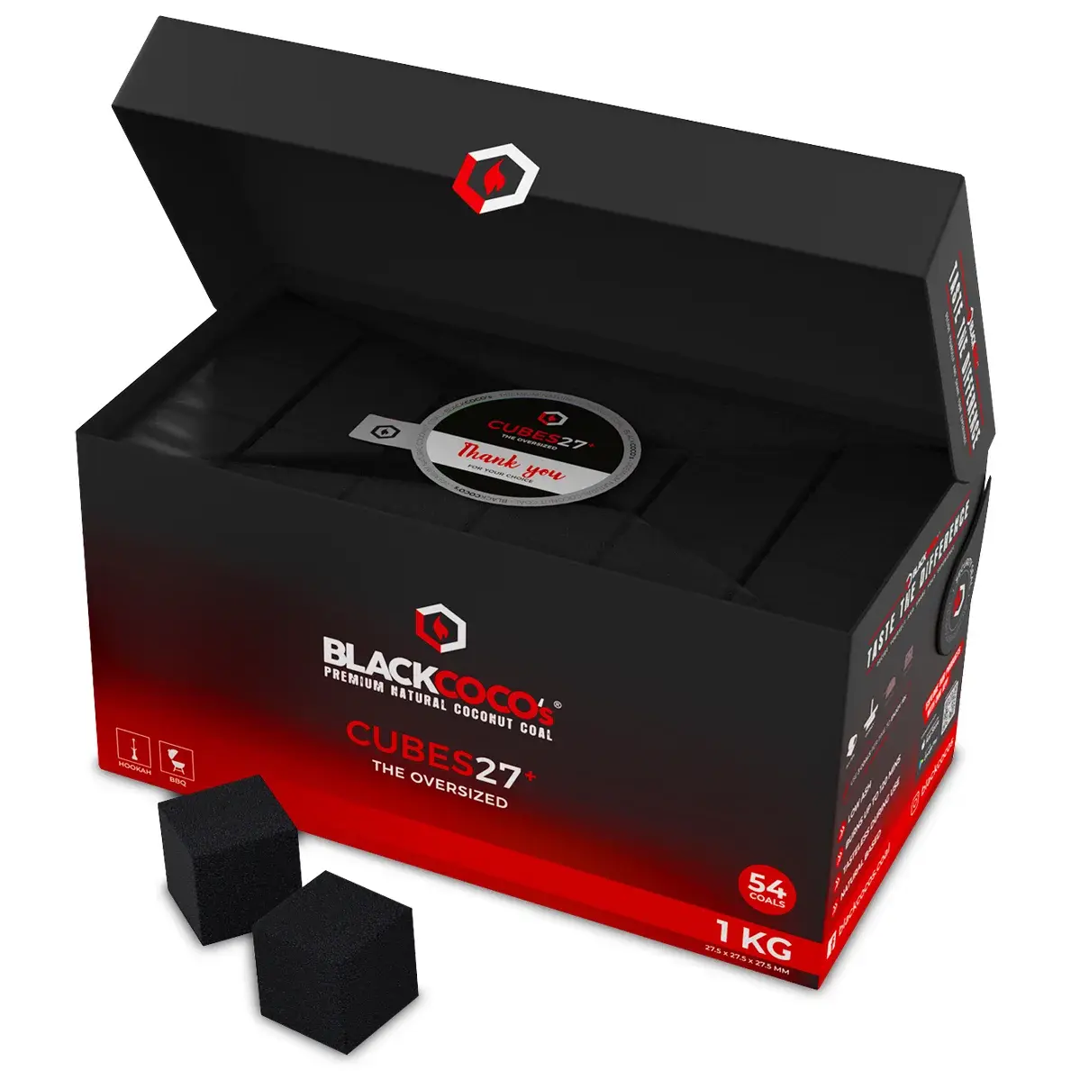 BLACKCOCO’s Hookah Charcoals "The Oversized" (27.5mm Cubes) – 1Kg