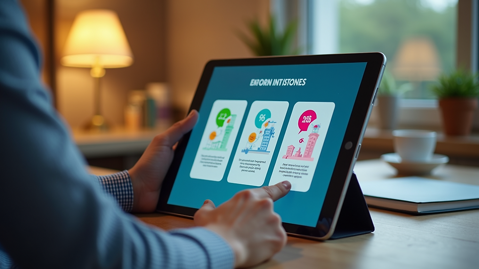 Close-up view of a tablet displaying educational content with vibrant graphics