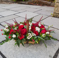 Red and white flower basket