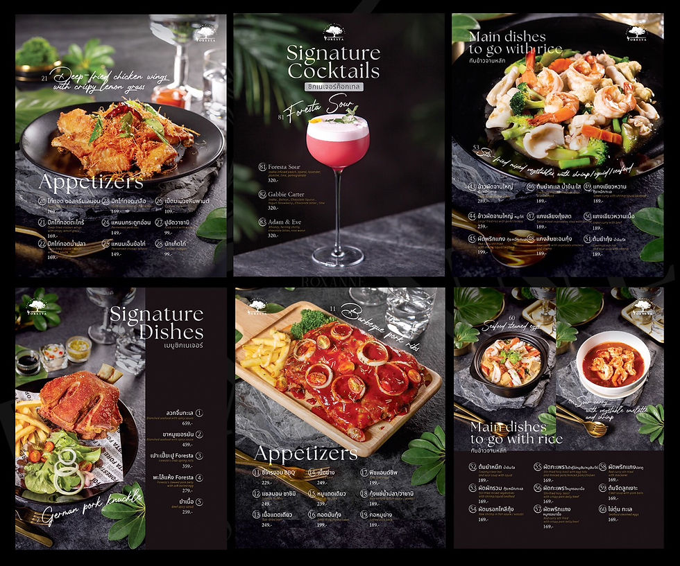 ถ่ายภาพอาหาร พร้อมออกแบบเมนูอาหารและเข้าเล่ม | Roxanne studio | THAILAND