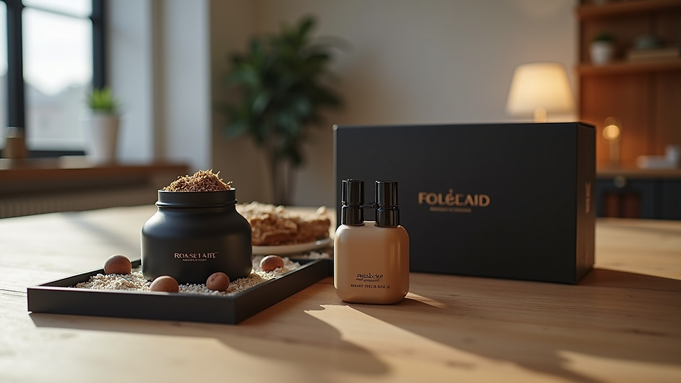 Eye-level view of a corporate gift set with branded items