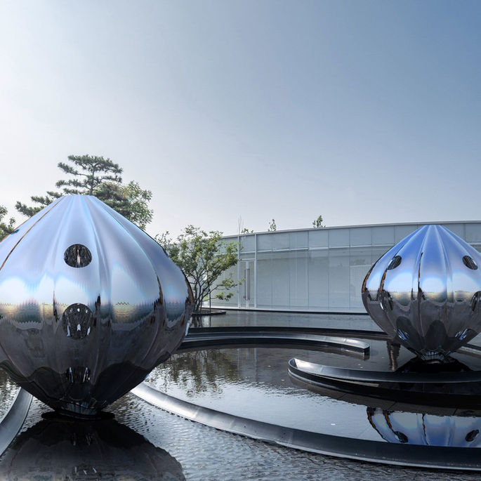 Silver Lighted Pumpkin - Stainless Steel sculpture - George Panossian