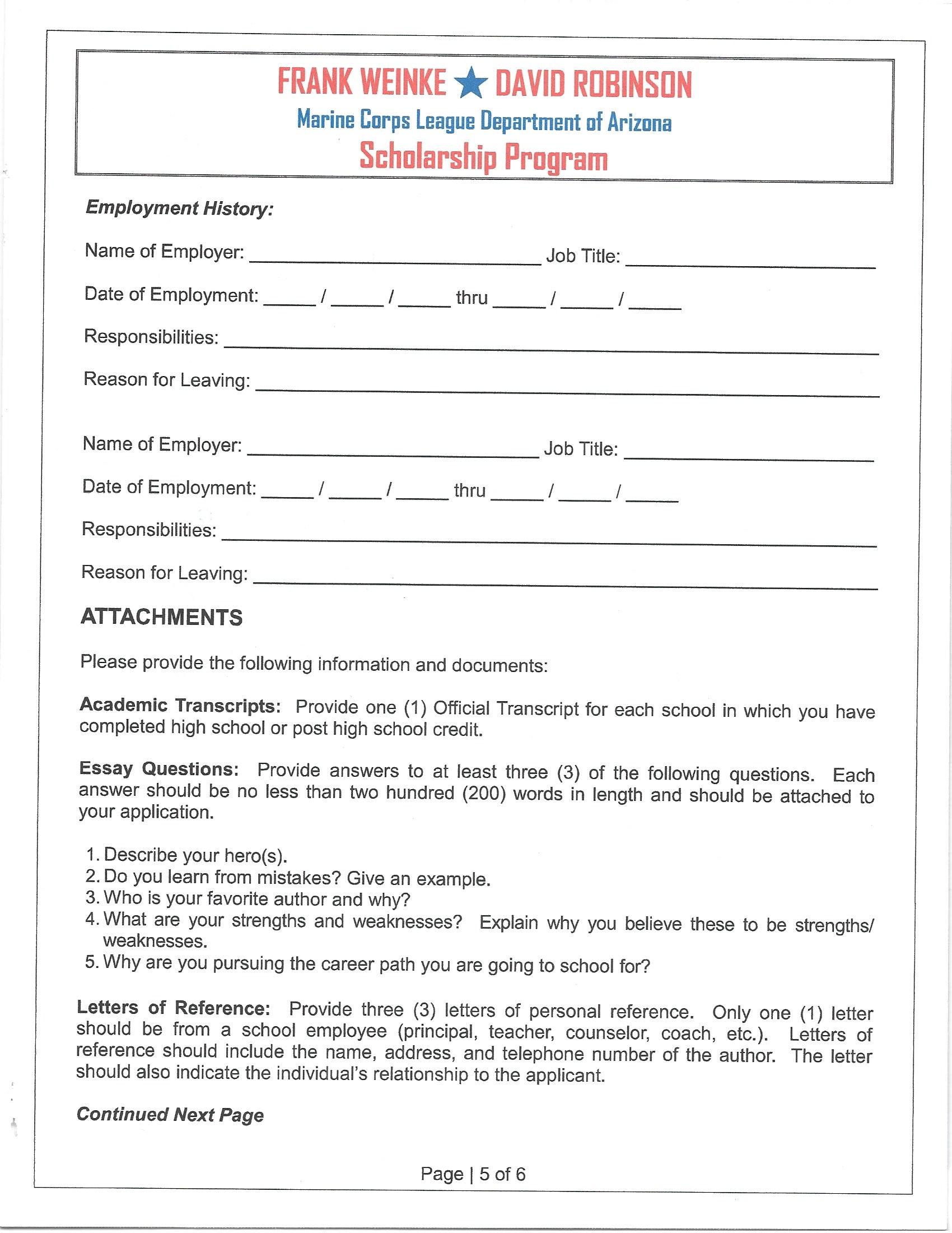 Scholarship Application Page 5