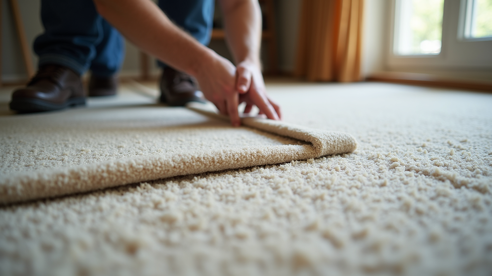 Close-up view of carpet being stretched and secured during installation