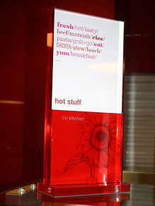 Server Sign DL sized, clear top with writing and red see through base 