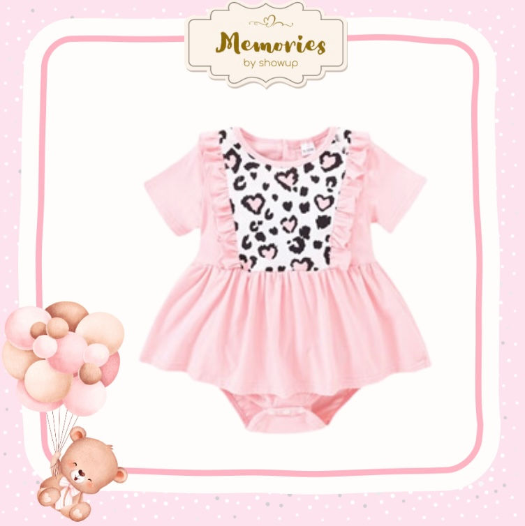 Leopard Print Patchwork Short-sleeved Skirt