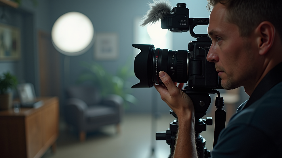 Close-up view of a photographer preparing for a shoot, with equipment in focus