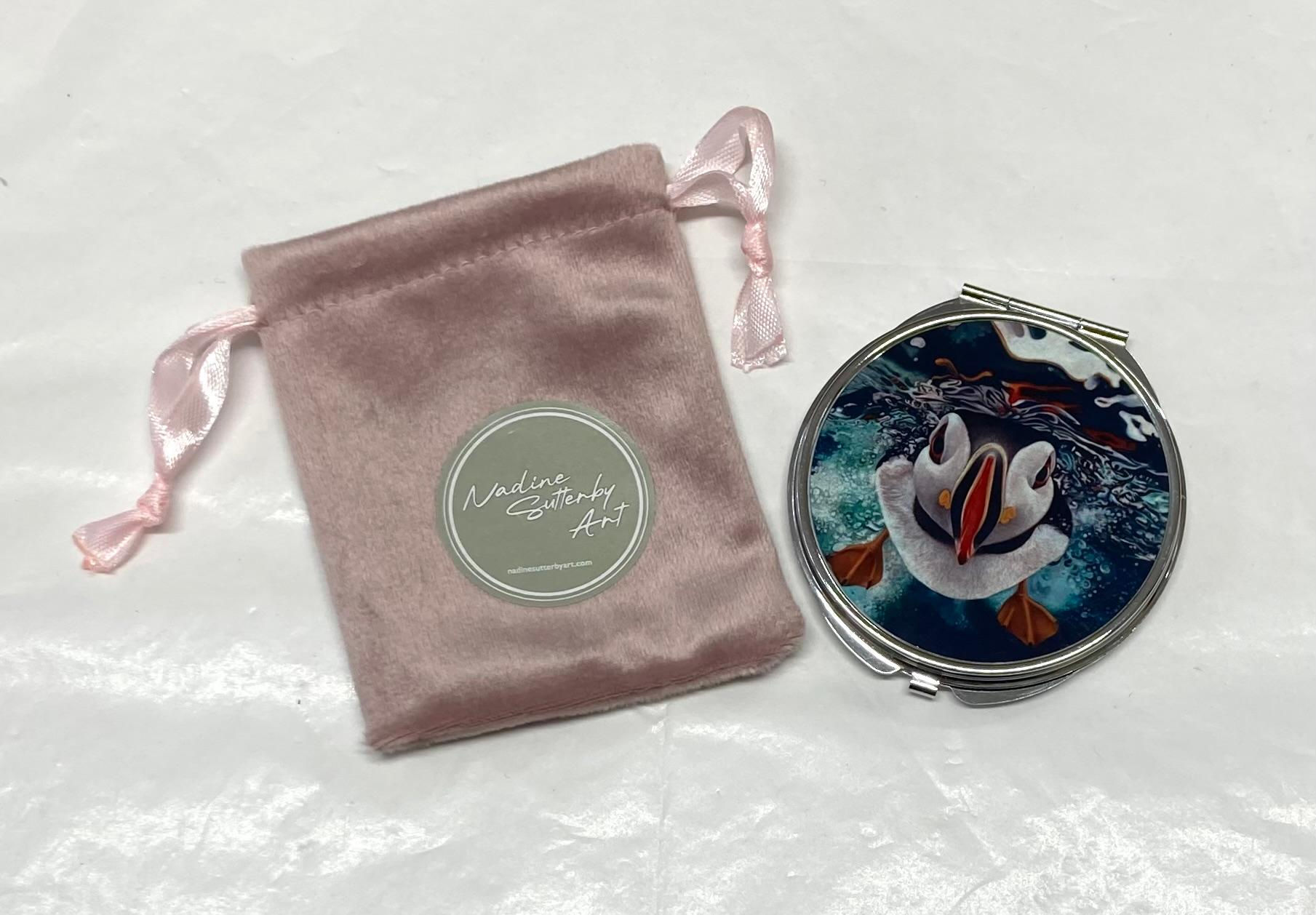 Compact Mirror with Velvet Pouch - Puffin
