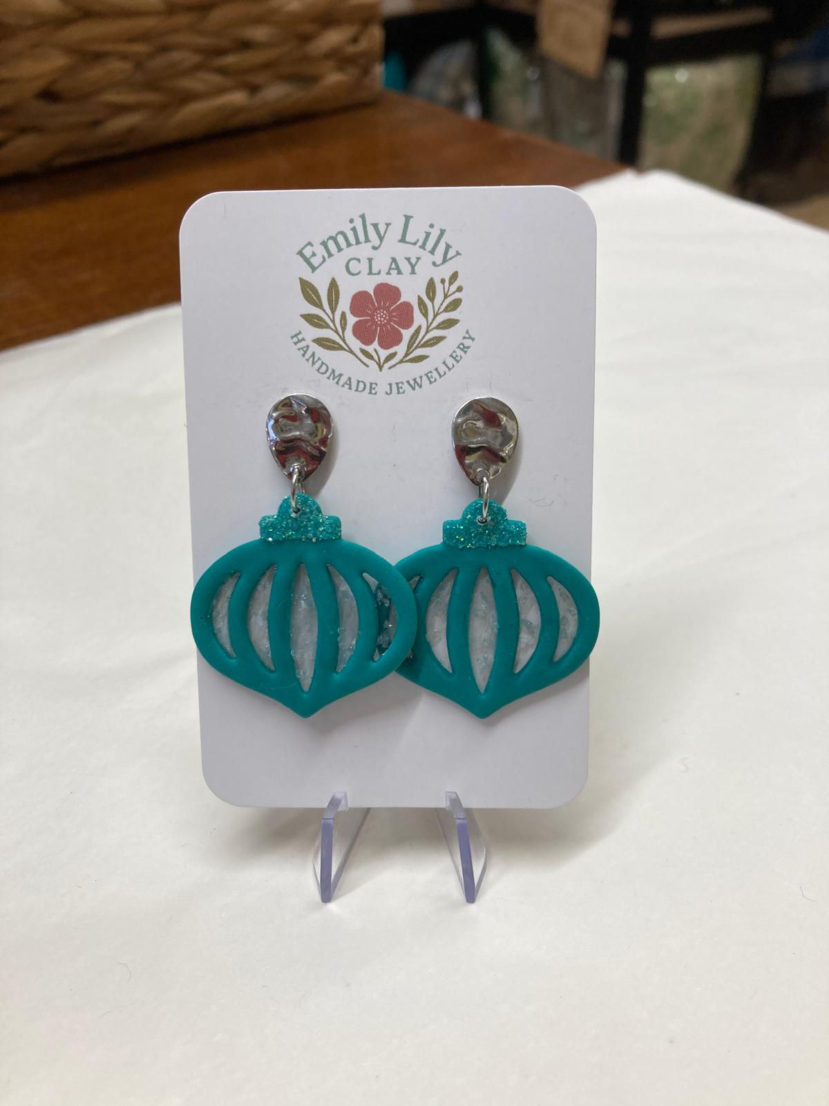 Teal Bauble Polymer Clay Dangle Earrings