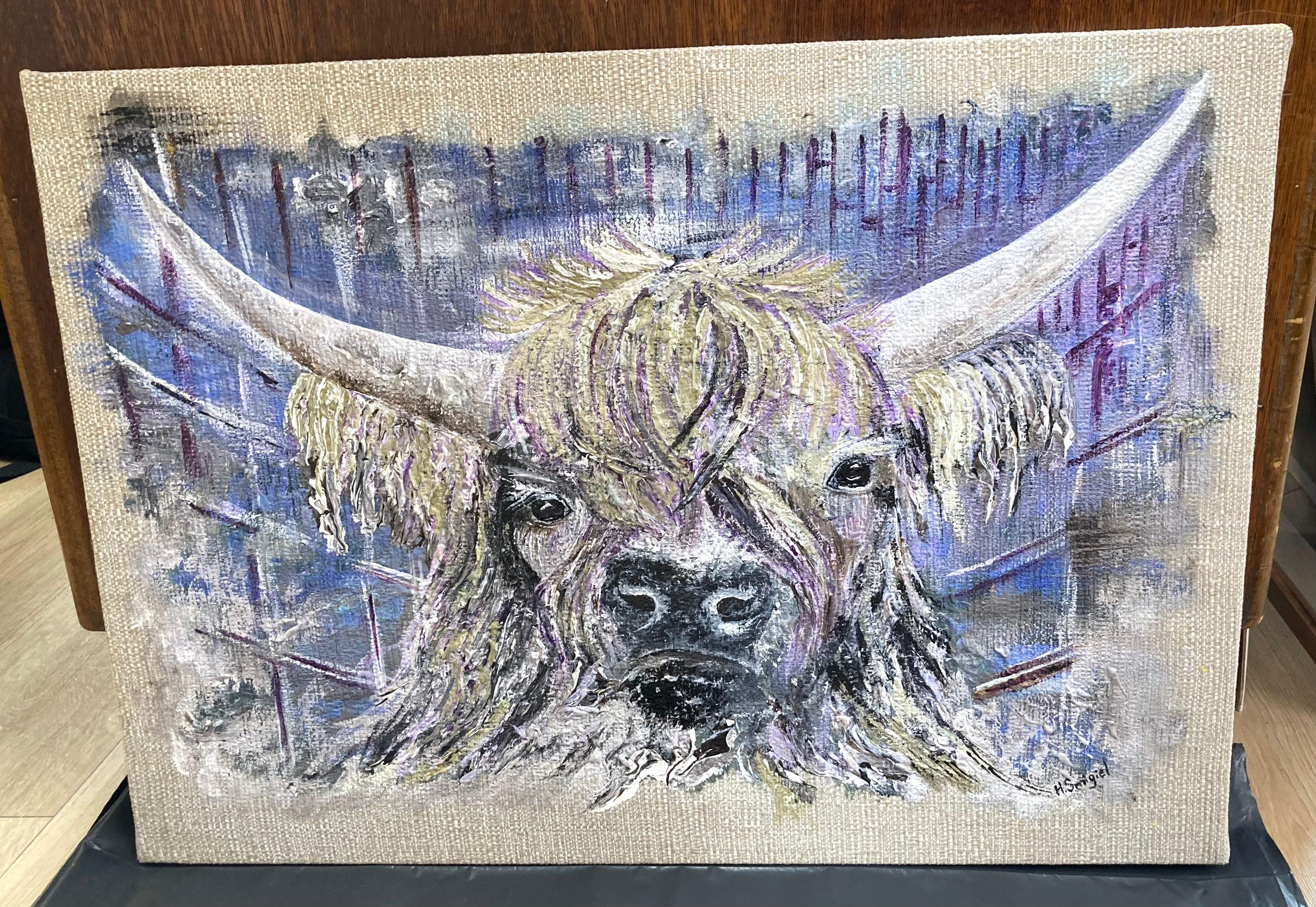 Highland Cow Original Painting - Lilac