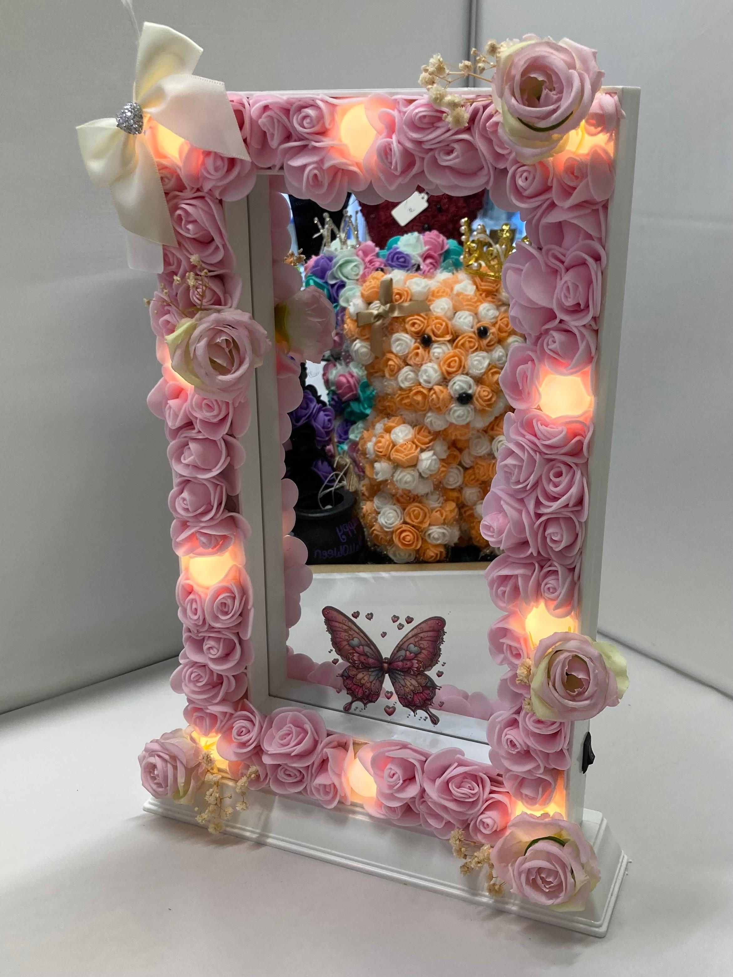 Light Up Pink Rose Mirror