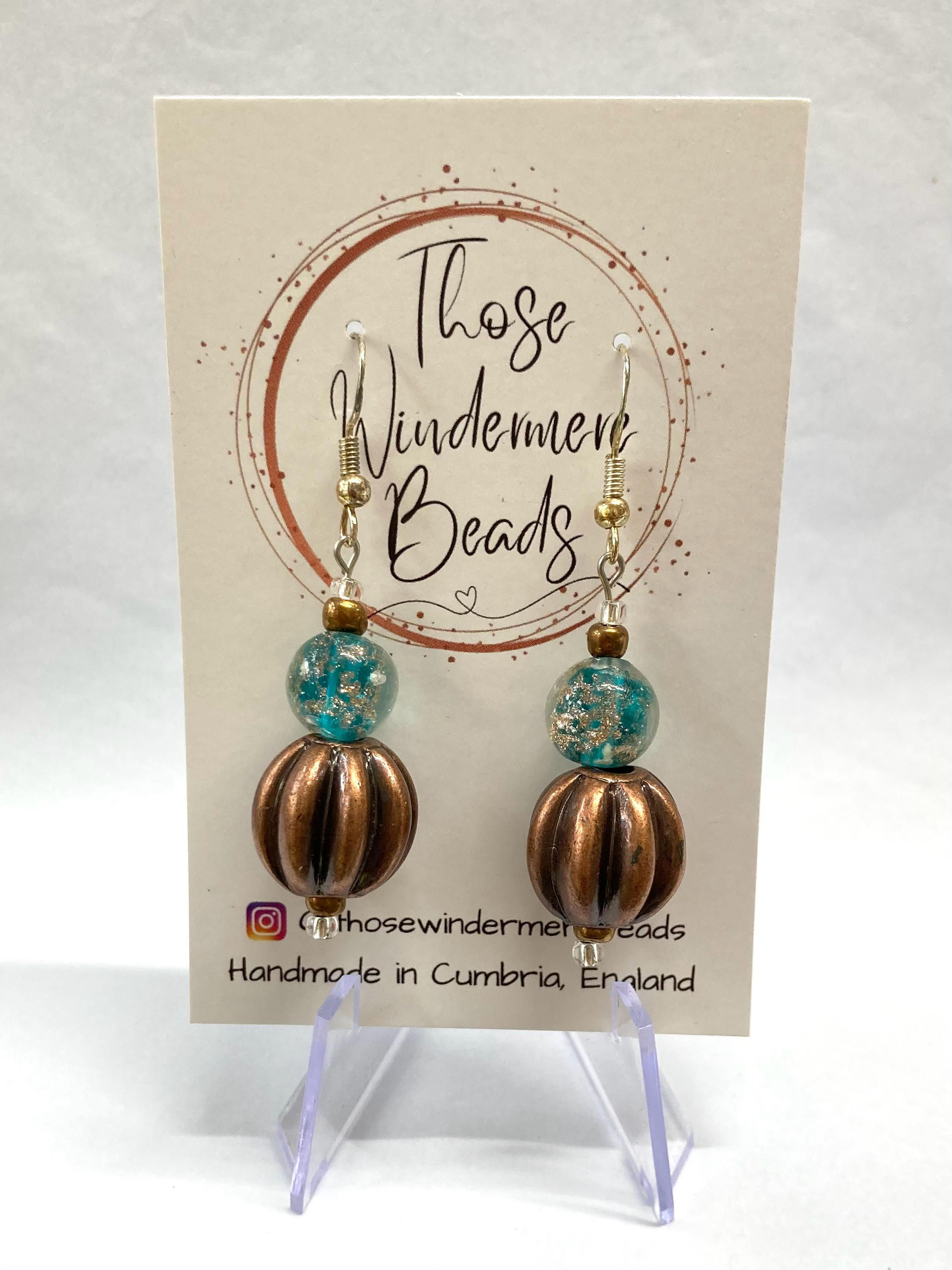 Brown and Turquoise Dangle Drop Earrings