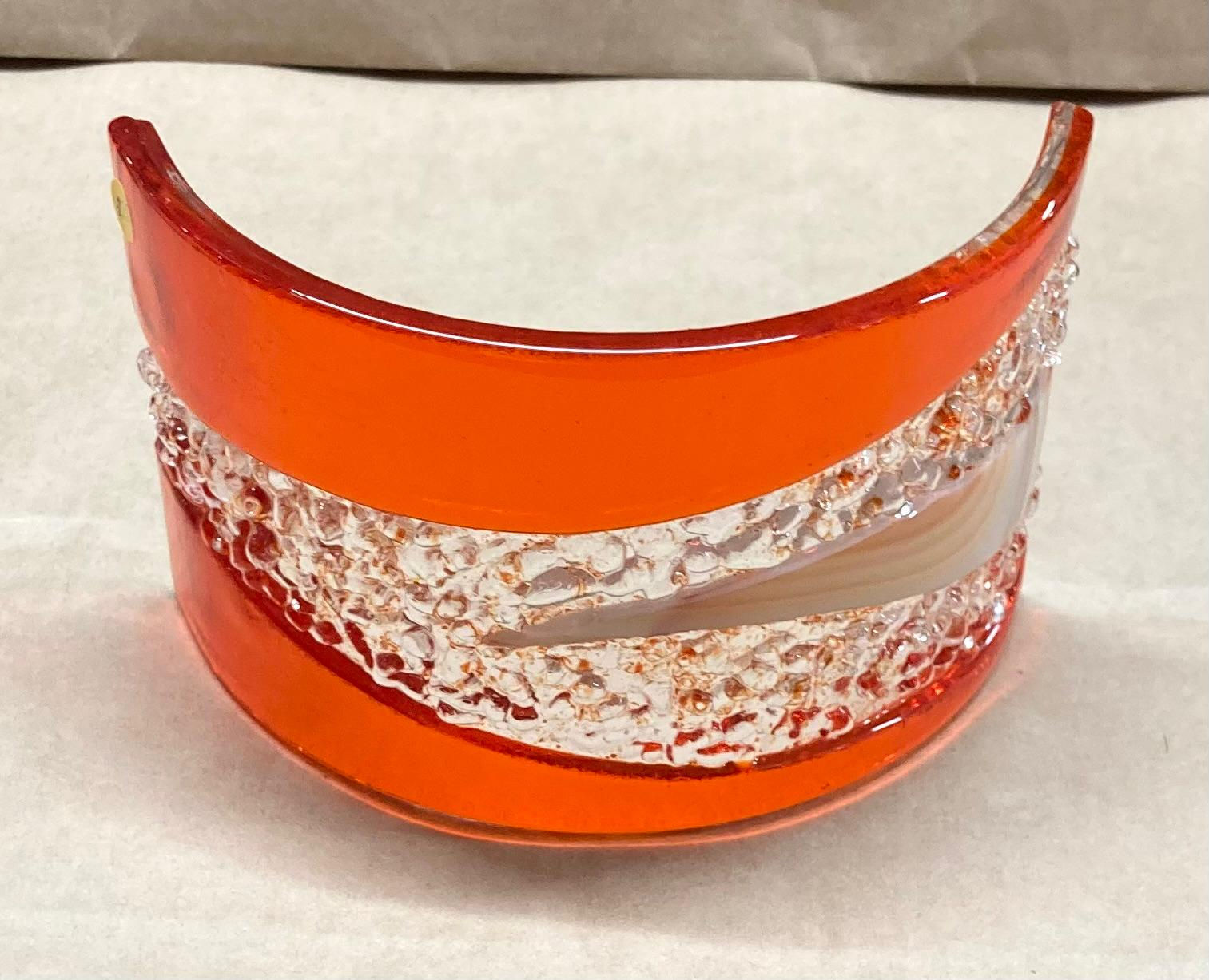 Orange Textured and Marbled Fused Glass Curve