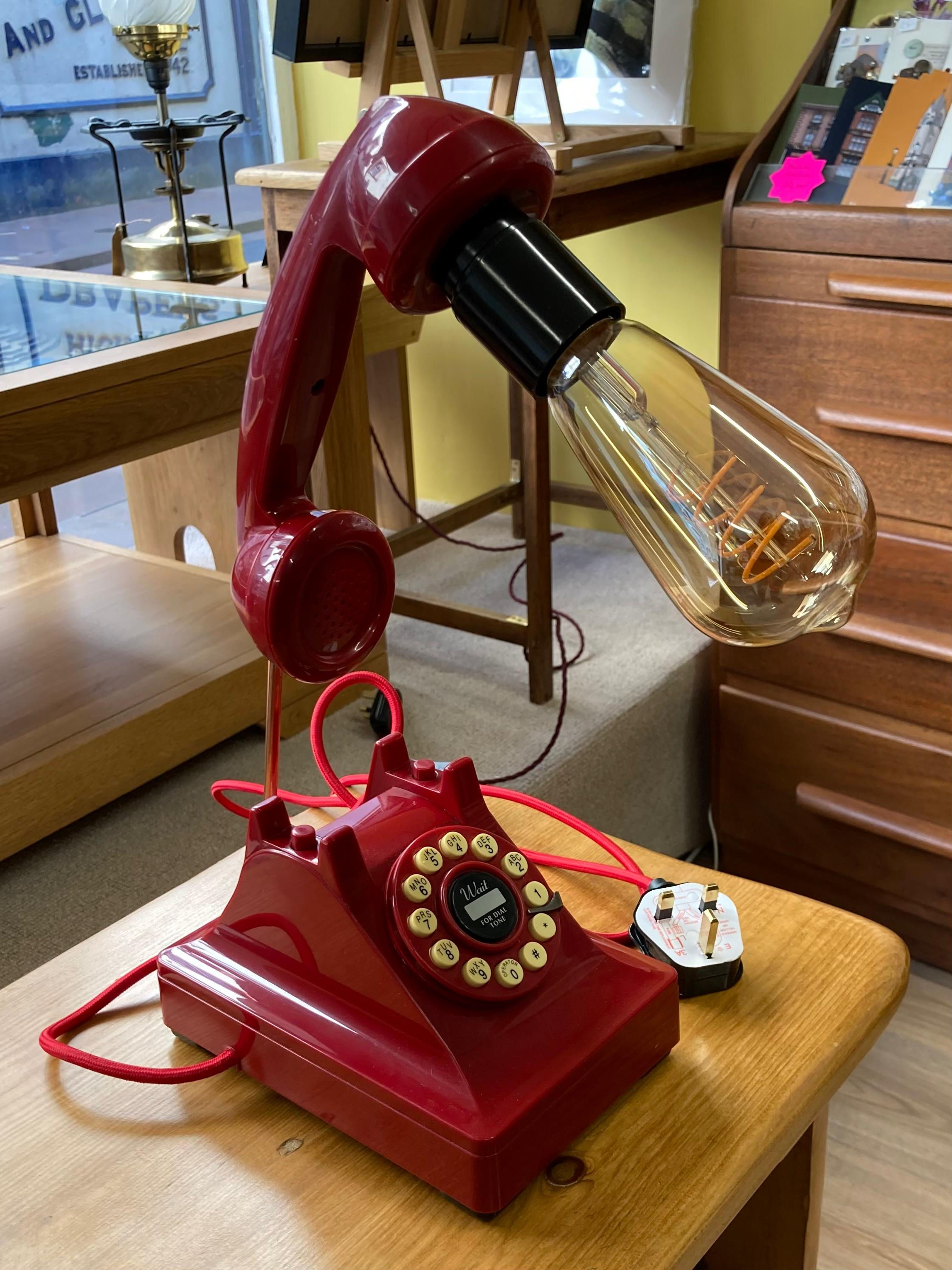 Upcycled Red Telephone Lamp