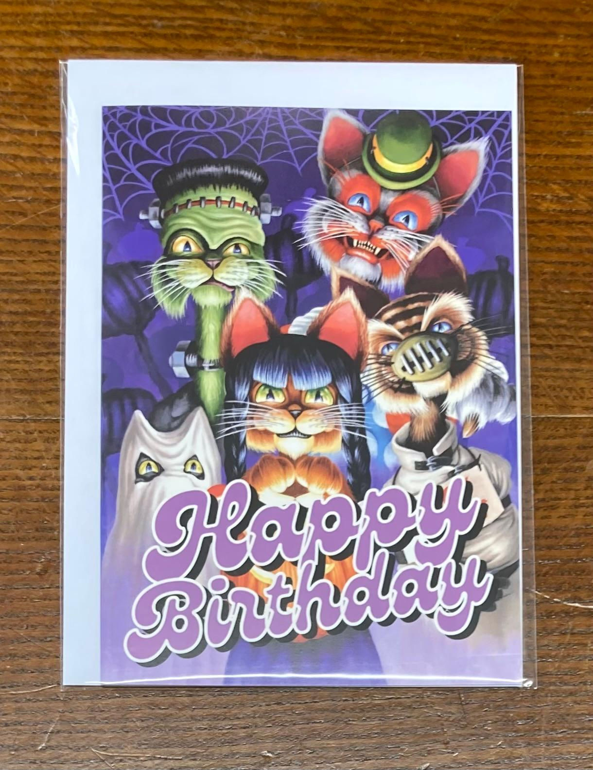 'Happy Birthday' Monster Cat Greetings Card