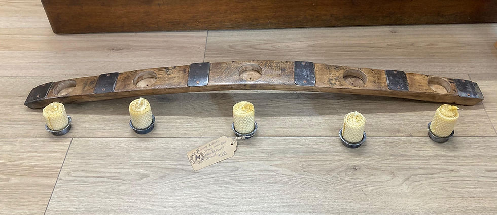 Thumbnail: Whiskey Barrel with Handmade Beeswax Rolled Candles FD211