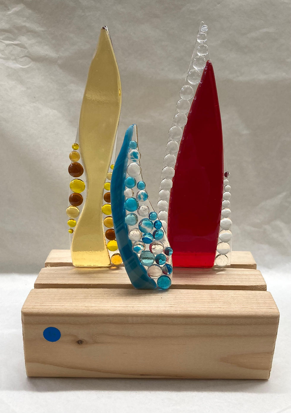 Set of 3 Fused Glass Flames - Yellow, Red and Blue