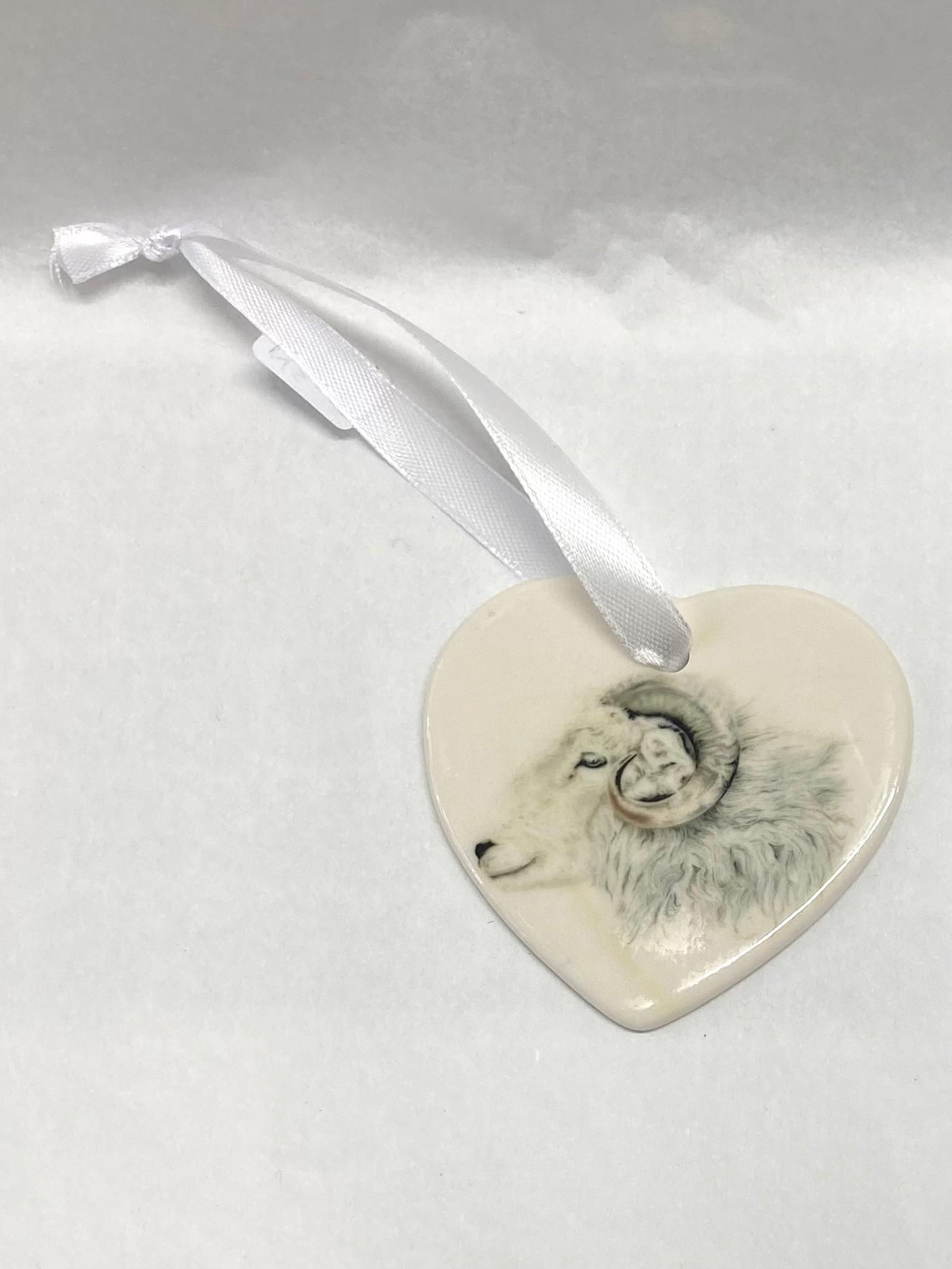 Ceramic Heart Hanging Decoration - Herdy Sheep