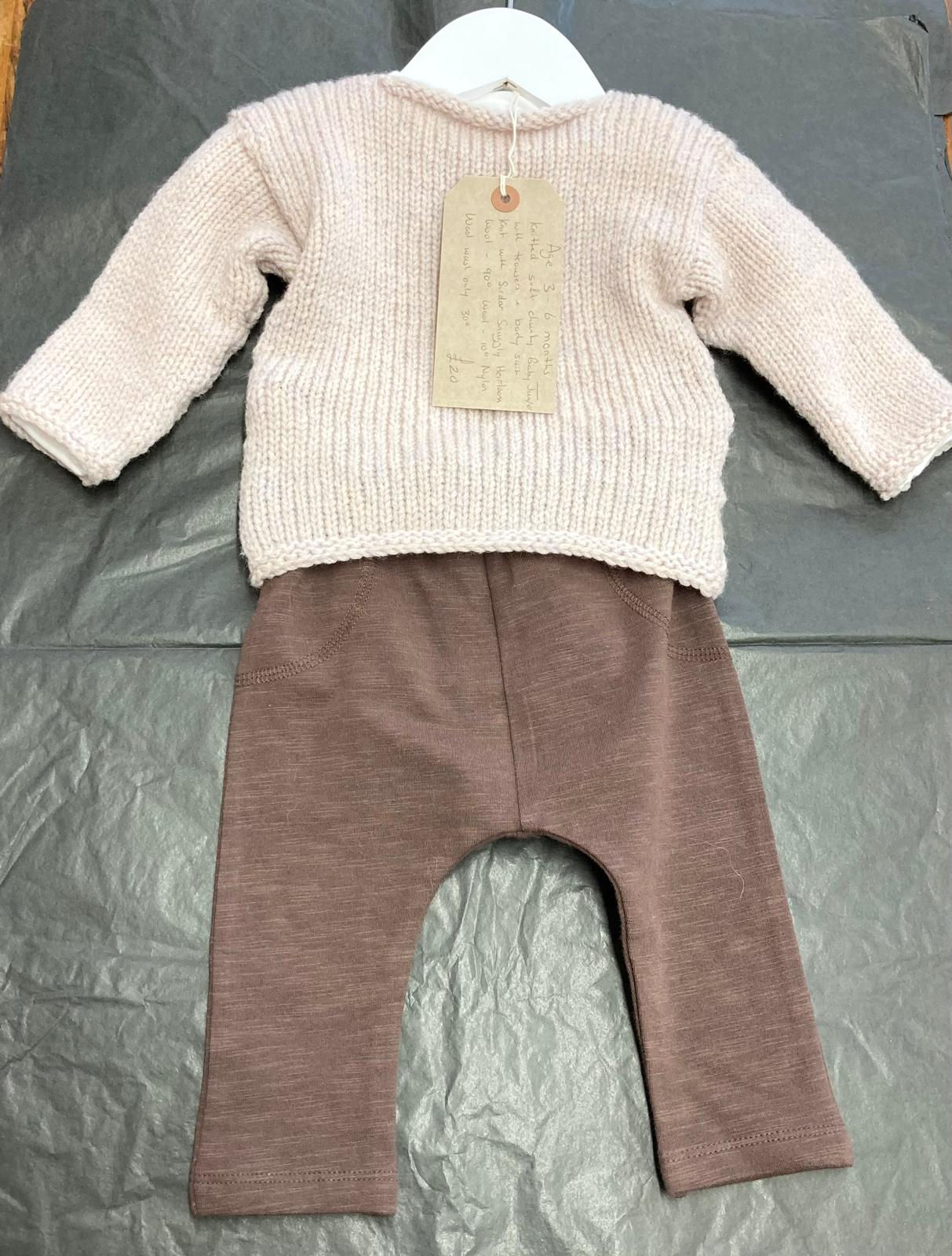3-6 months Oatmeal Chunky Jumper with Trousers and Bodysuit BB049