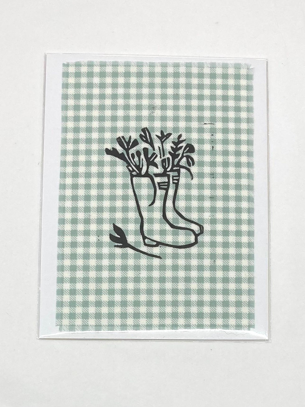 Thumbnail: Lino Print on Fabric - Flowers and Wellies