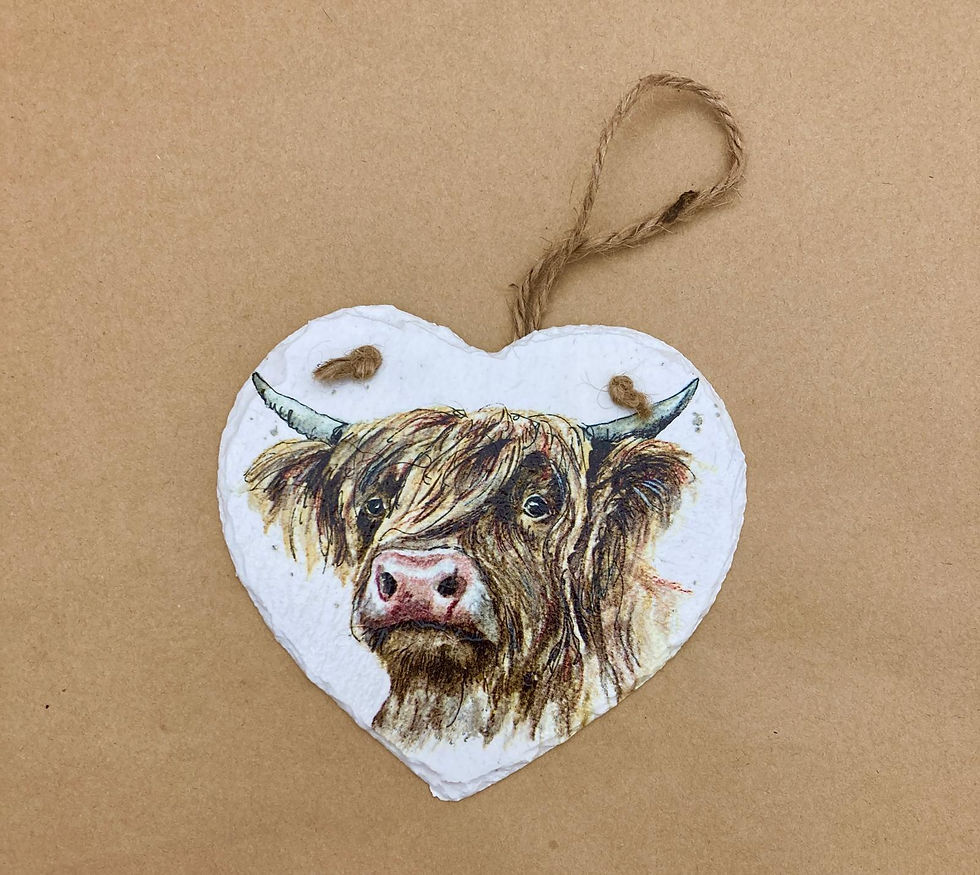 Highland Cow Slate Heart Hanger
