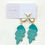 Thumbnail: Teal Green Leaf Polymer Clay Hoop Earrings