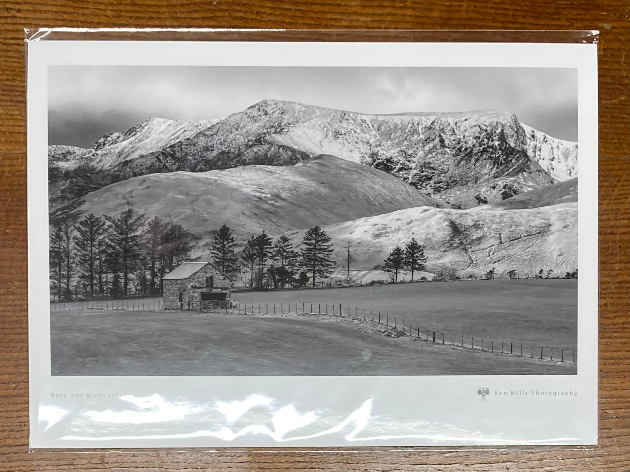 A3 Barn and Blencathra Black and White Print