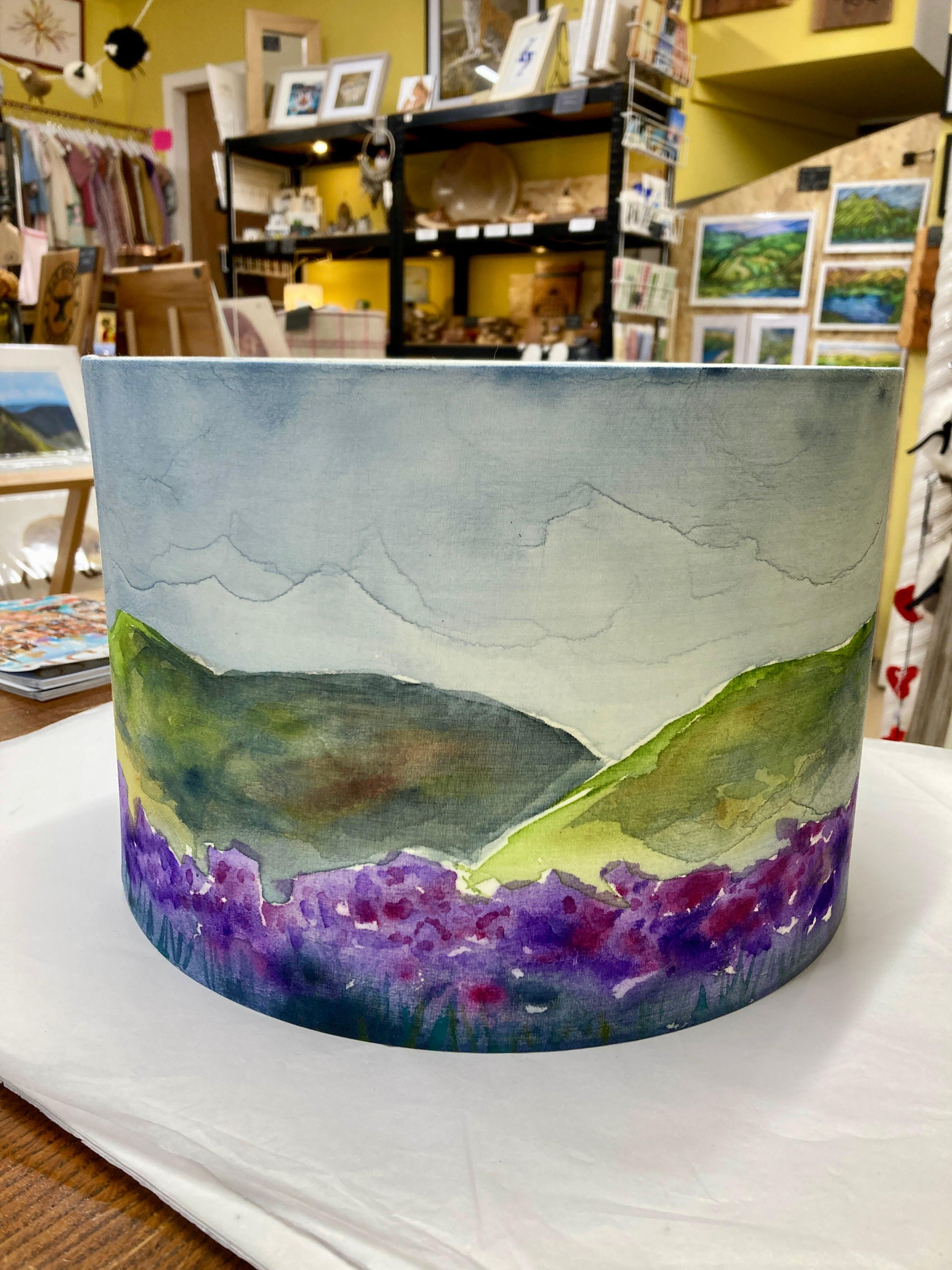 Handpainted Lampshade - Purple Flowers