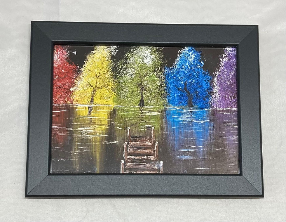 Thumbnail: 'Colourful Tree Reflections' Extra Small Framed Print - Black Frame