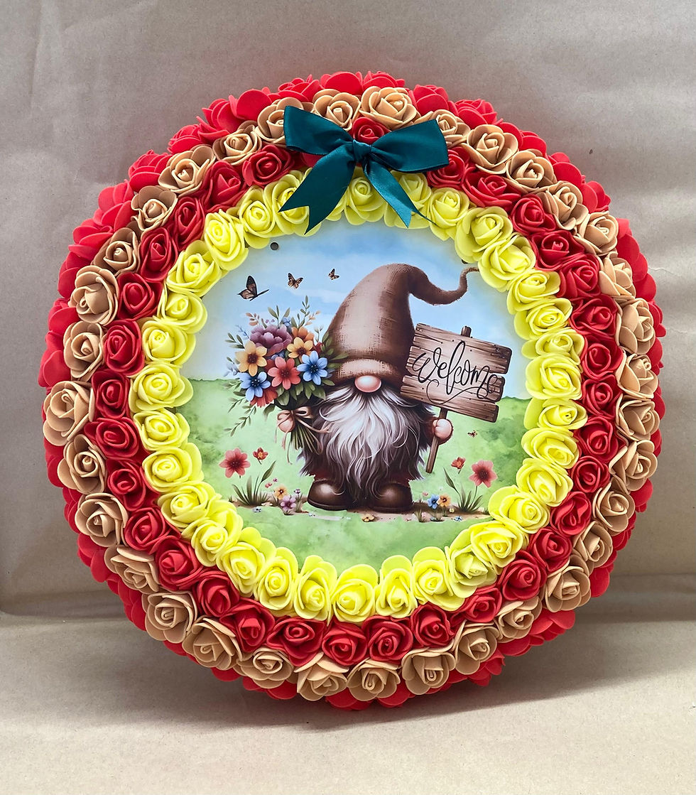 "Welcome" Gnome Wreath - Bright Colours