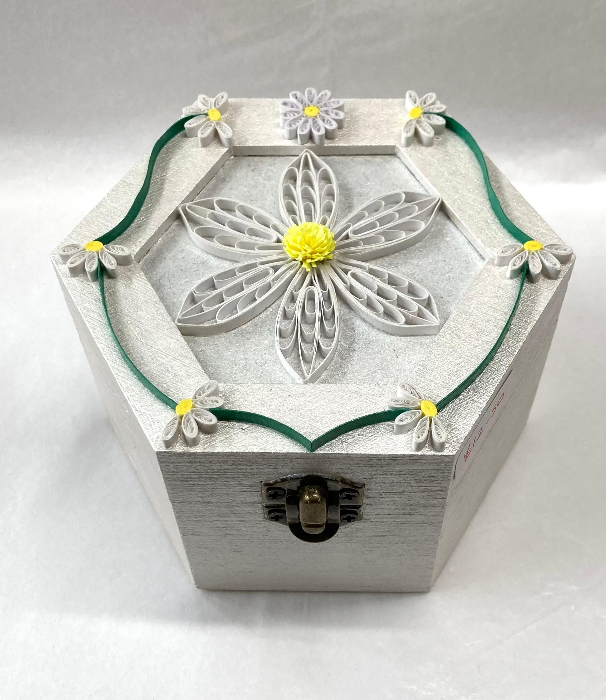 Painted and Quilled White Wooden Trinket Box