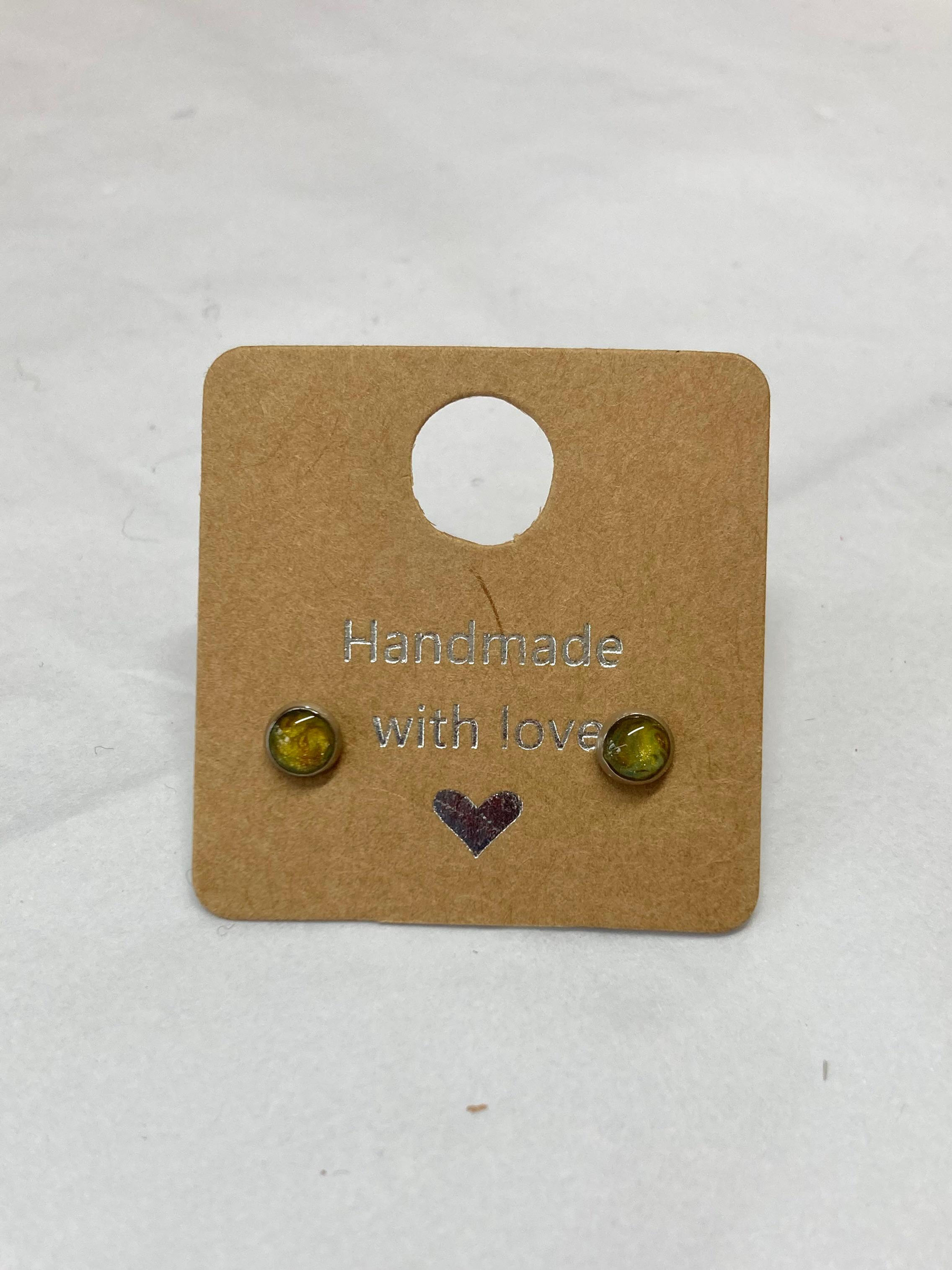 Mini Green Amber Marbled Polymer Clay Stud Earrings
