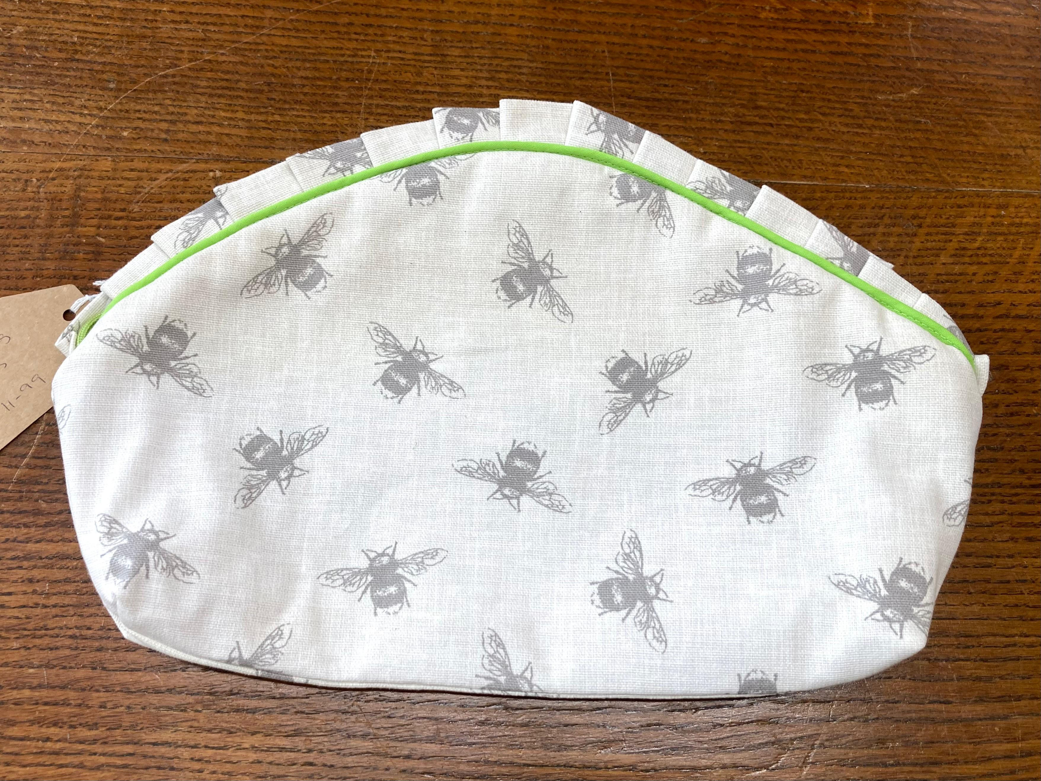 Make Up/Wash Bag - Bees with green piping