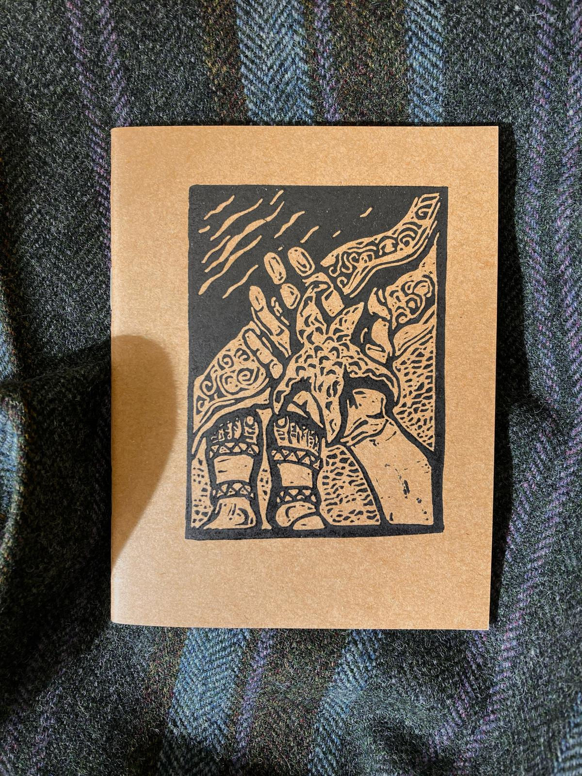 A6 Lino Printed Sketchbook or Notebook - Hand and Starfish