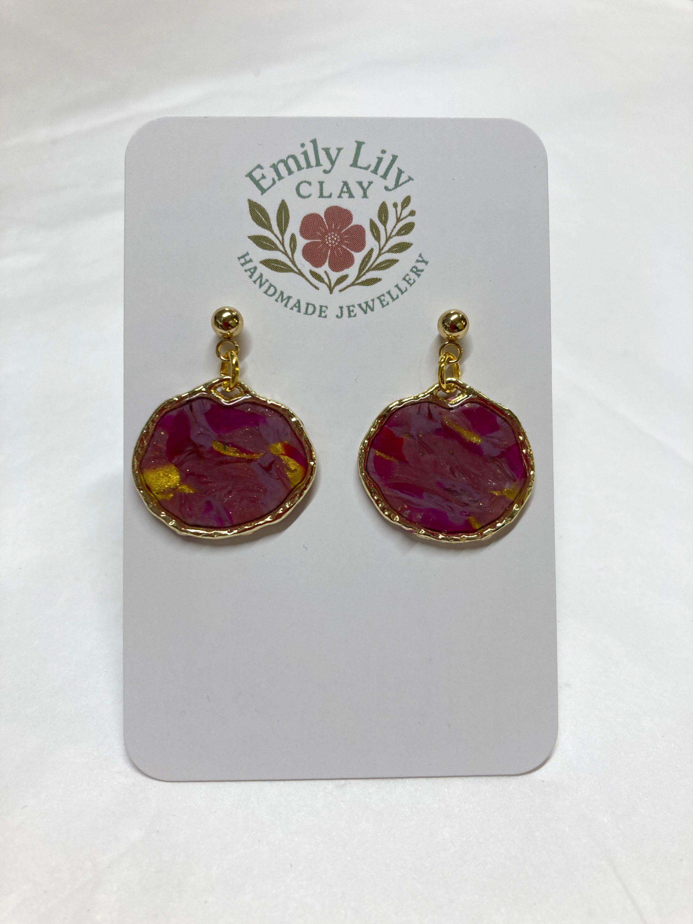 Pink, Yellow and Gold Polymer Clay Dangle Earrings